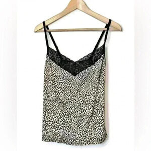 Vintage Jessica Womens  Leopard Print Babydoll Lace Cami Lingerie Top Large